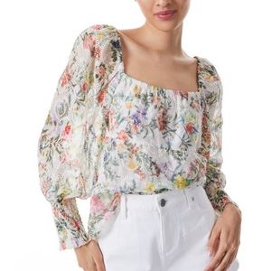 Alice + Olivia Rowa Smocked Eyelet Top size S